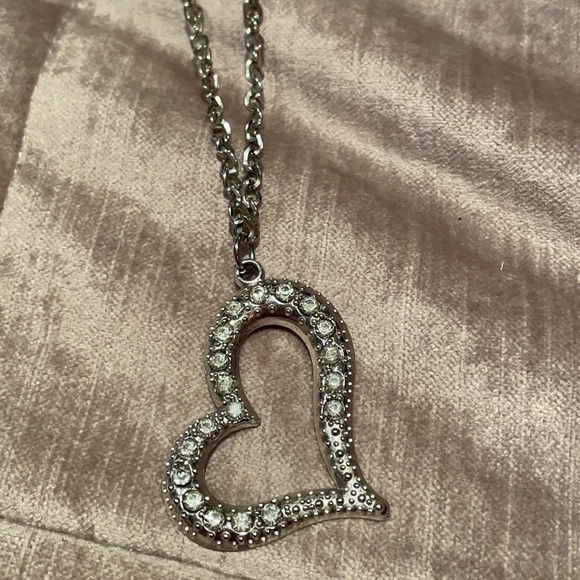 Open Abstract Heart Rhinestone Necklace 24” - Picture 4 of 7